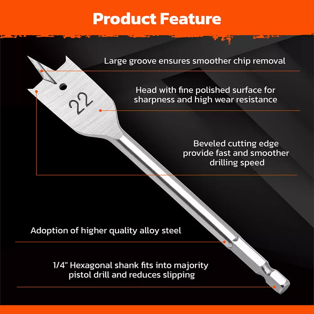 6-Pieces Flat Wood Boring Spade Drill Bit Drillbits 10-25mm Bits