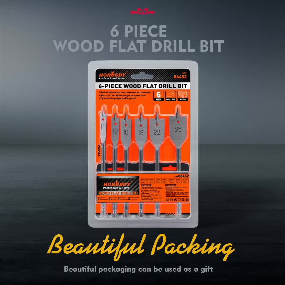 6-Pieces Flat Wood Boring Spade Drill Bit Drillbits 10-25mm Bits