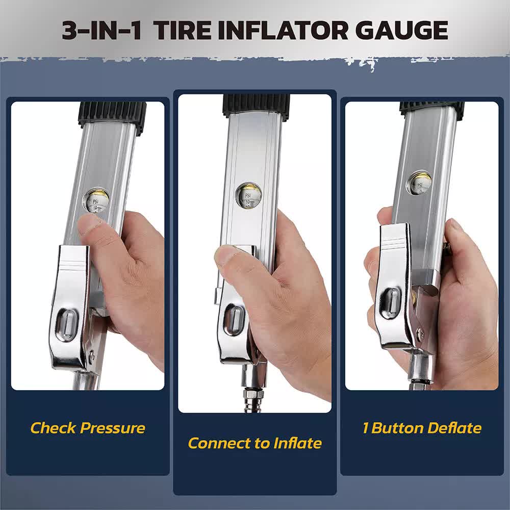 3in1 255PSI Tyre Inflator Car Motorcycle Air tyre Pressure Gauge