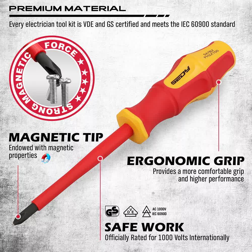 Magnetic Insulated Screwdriver Pliers 1000V Electrical Tool Hose Pinch Box