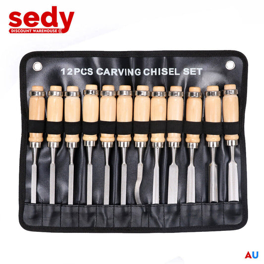 12Pack Wood Carving Chisel Knife High Carbon Steel Woodworking Rolling