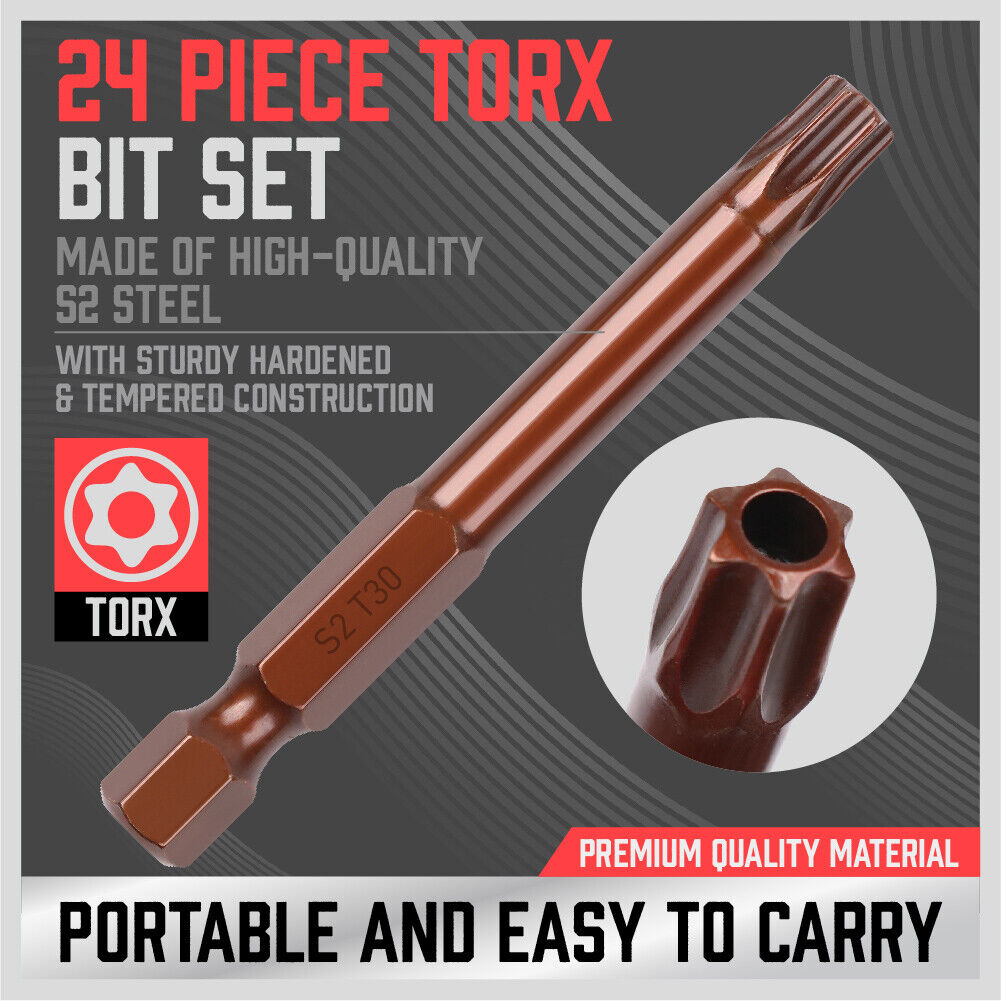 24Pack Torx Bit Star Head Screwdriver Bit Long Security Temper