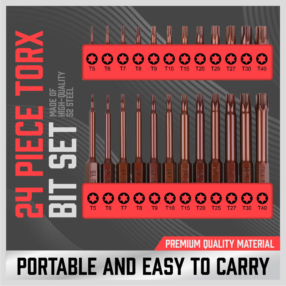 24Pack Torx Bit Star Head Screwdriver Bit Long Security Temper