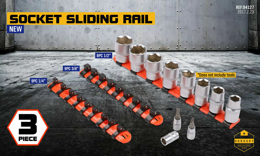 3Pack Mixed Socket Holder Storage Rails 1/2" 3/8" 1/4" Drive