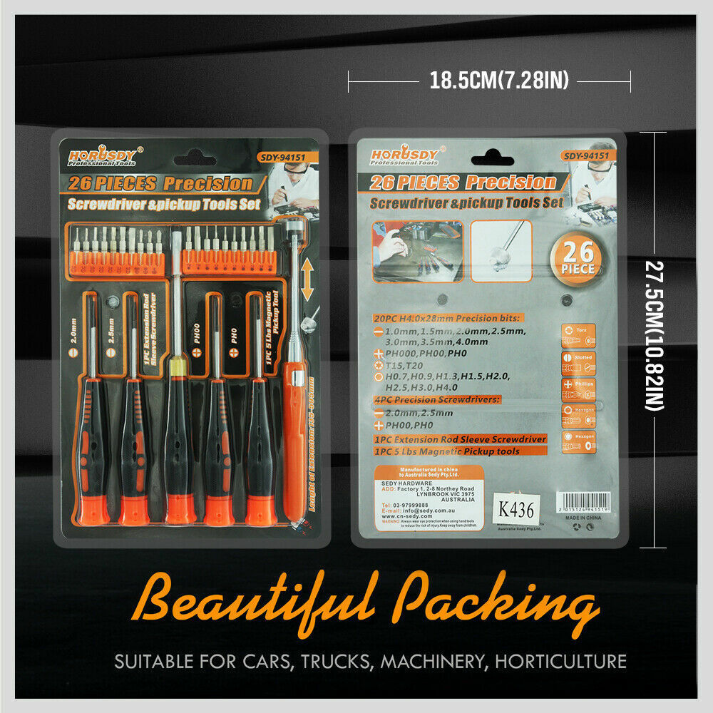 26Pack Precision Screwdriver Magnetic Pickup Hex Torx Philip Flat Bits
