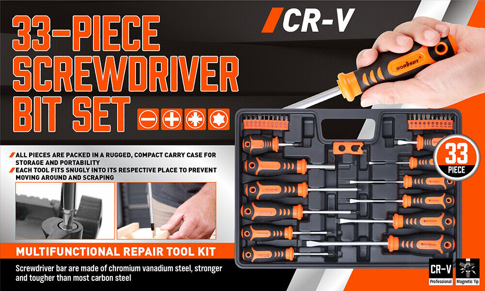 33Pack Magnetic Screwdriver Phillips Slotted Pozidrive Torx Power Bits Holder