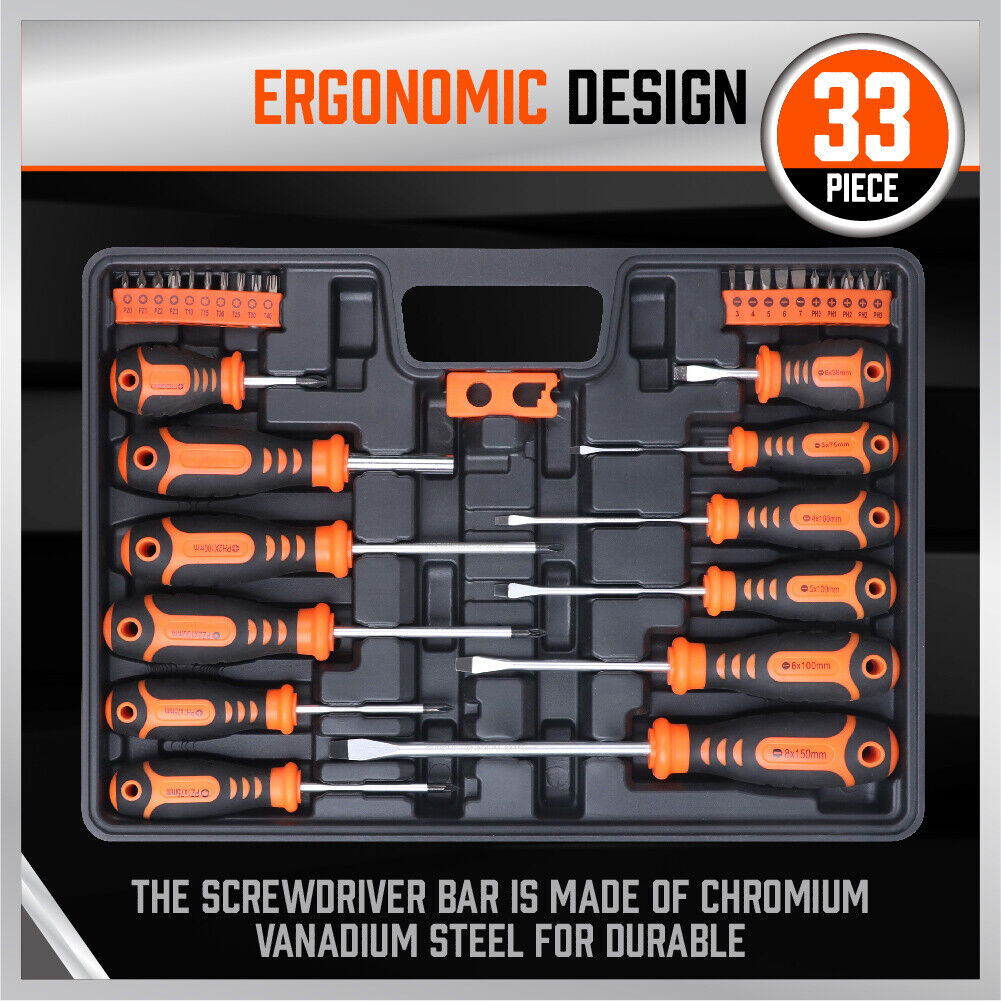 33Pack Magnetic Screwdriver Phillips Slotted Pozidrive Torx Power Bits Holder