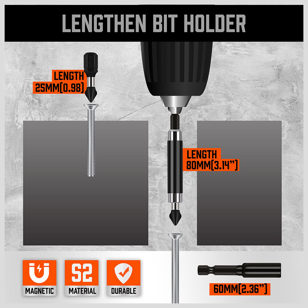 34Pack Impact Screwdriver Bit Nut Driver Magnetic Drill Holder Quick