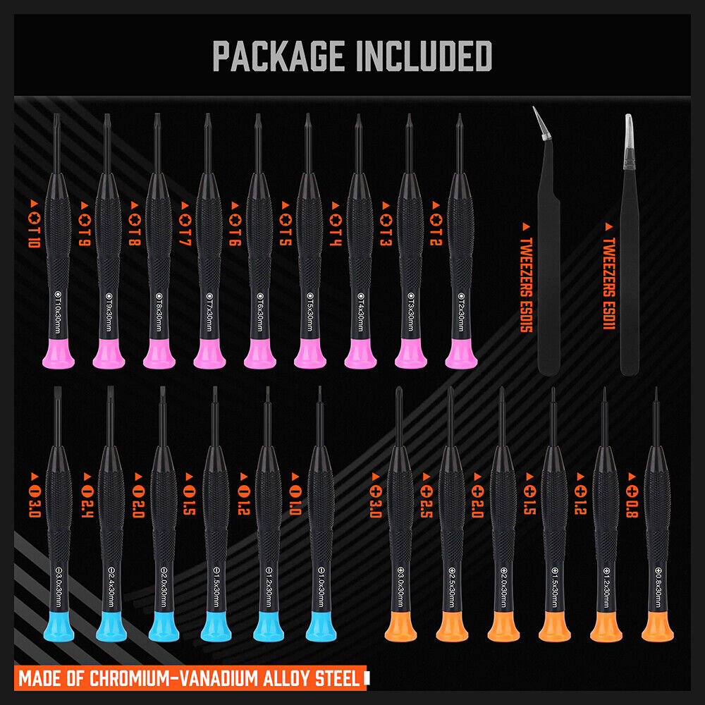 24-Piece Magnetic Precision Screwdriver - Small Screwdrivers for Eyeglasses, Phones,