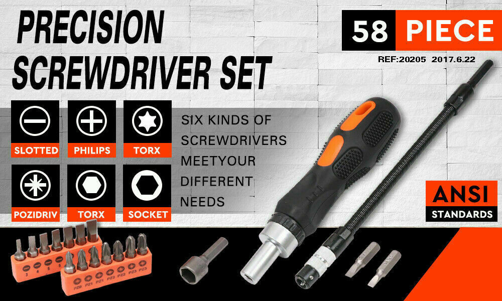 58Pack Ratchet Screwdriver Bits Nut Driver Setter Hex Torx Key