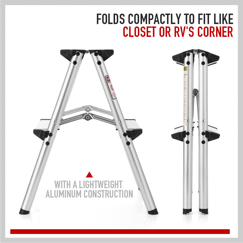 2-Step Portable Folding Ladder, Aluminum Frame Lightweight Home Ladder with