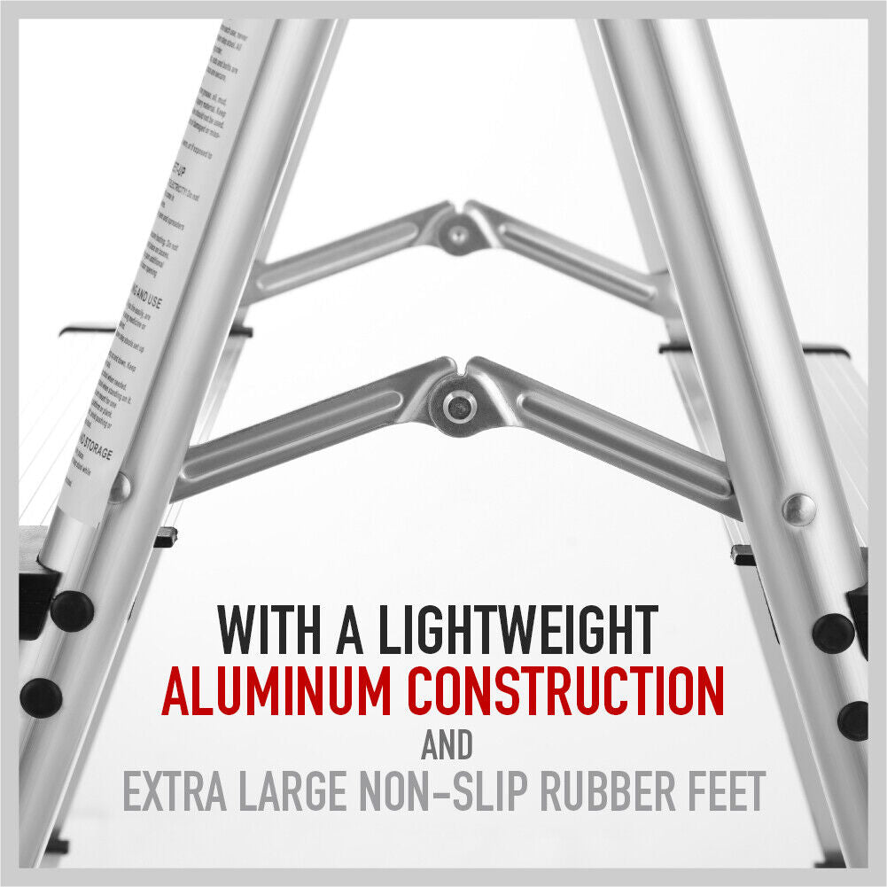2-Step Portable Folding Ladder, Aluminum Frame Lightweight Home Ladder with