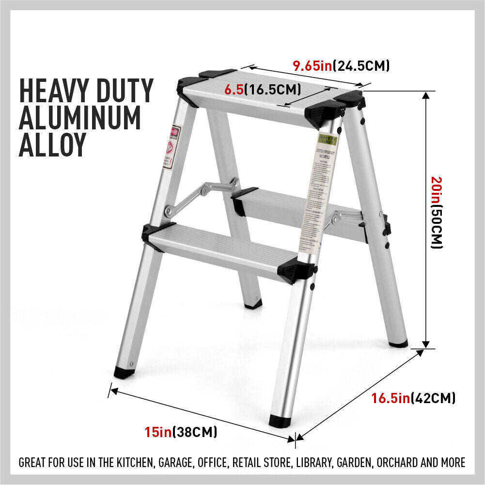 2-Step Portable Folding Ladder, Aluminum Frame Lightweight Home Ladder with