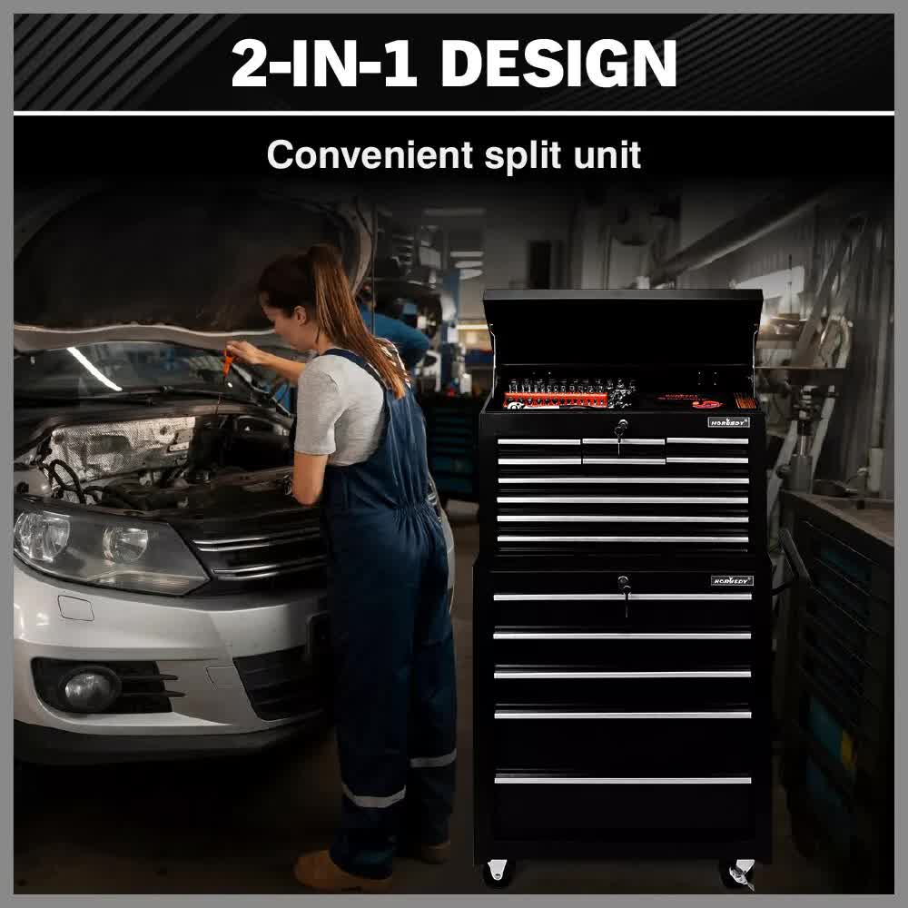 Black15 Drawer Tool Box Trolley Cabinet Storage Cart Garage Toolbox