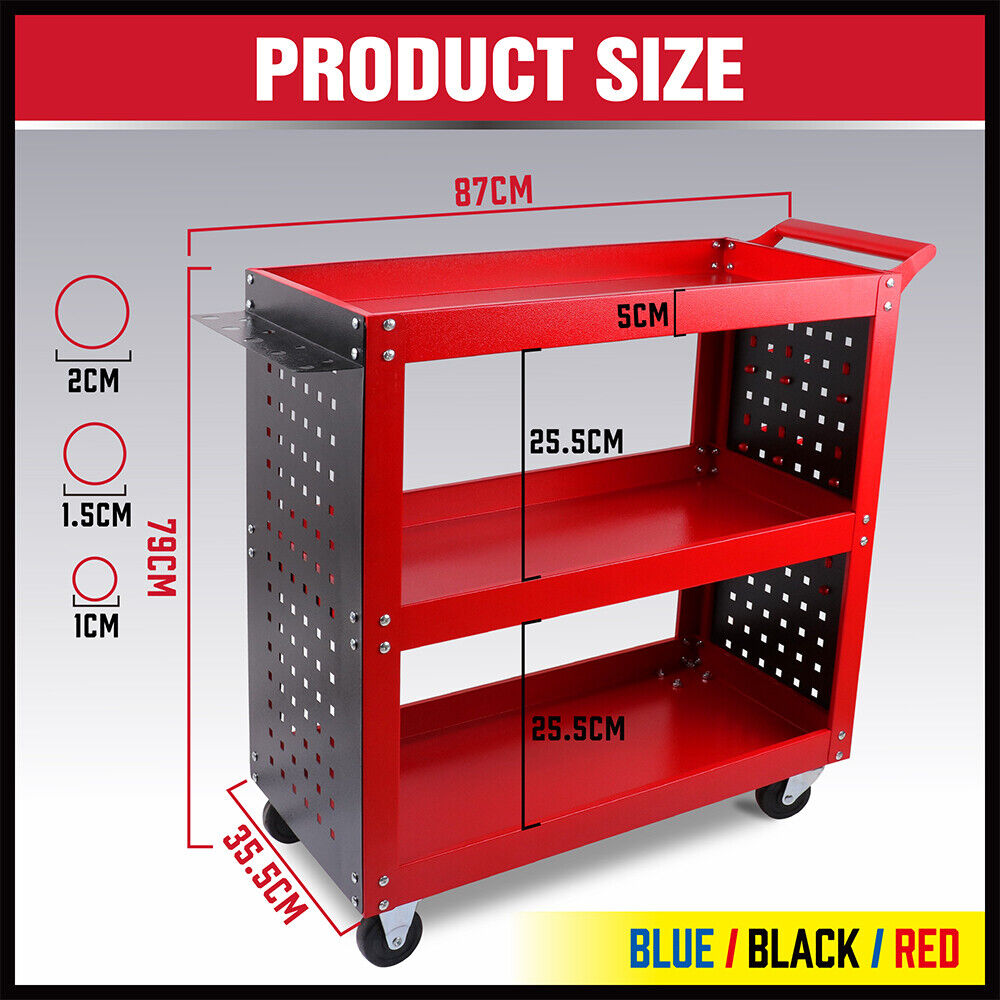 3-Tier Heavy-Duty Steel Tool Trolley - Workshop Cart with Pegboard,