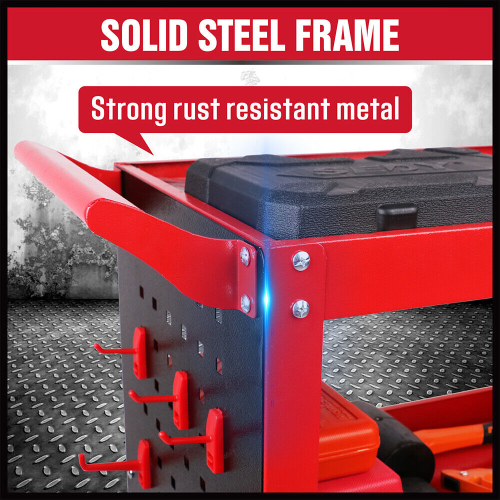 3-Tier Heavy-Duty Steel Tool Trolley - Workshop Cart with Pegboard,