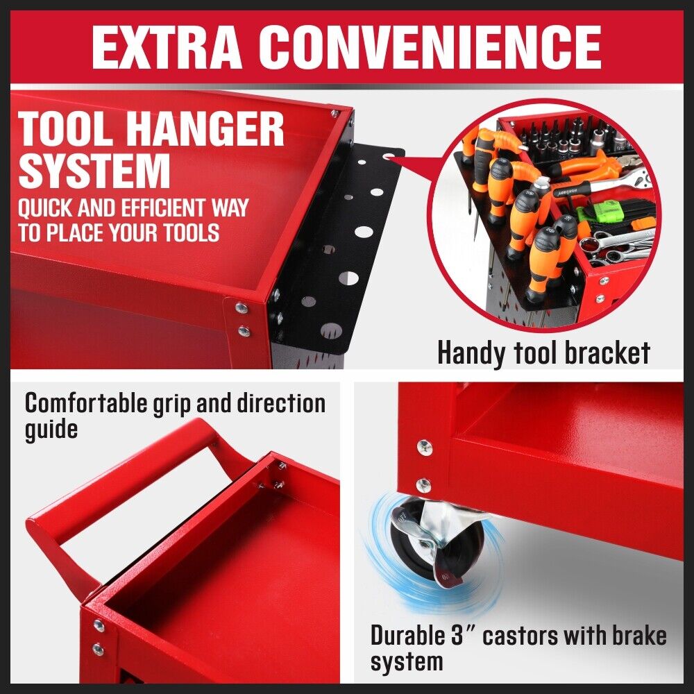3-Tier Heavy-Duty Steel Tool Trolley - Workshop Cart with Pegboard,