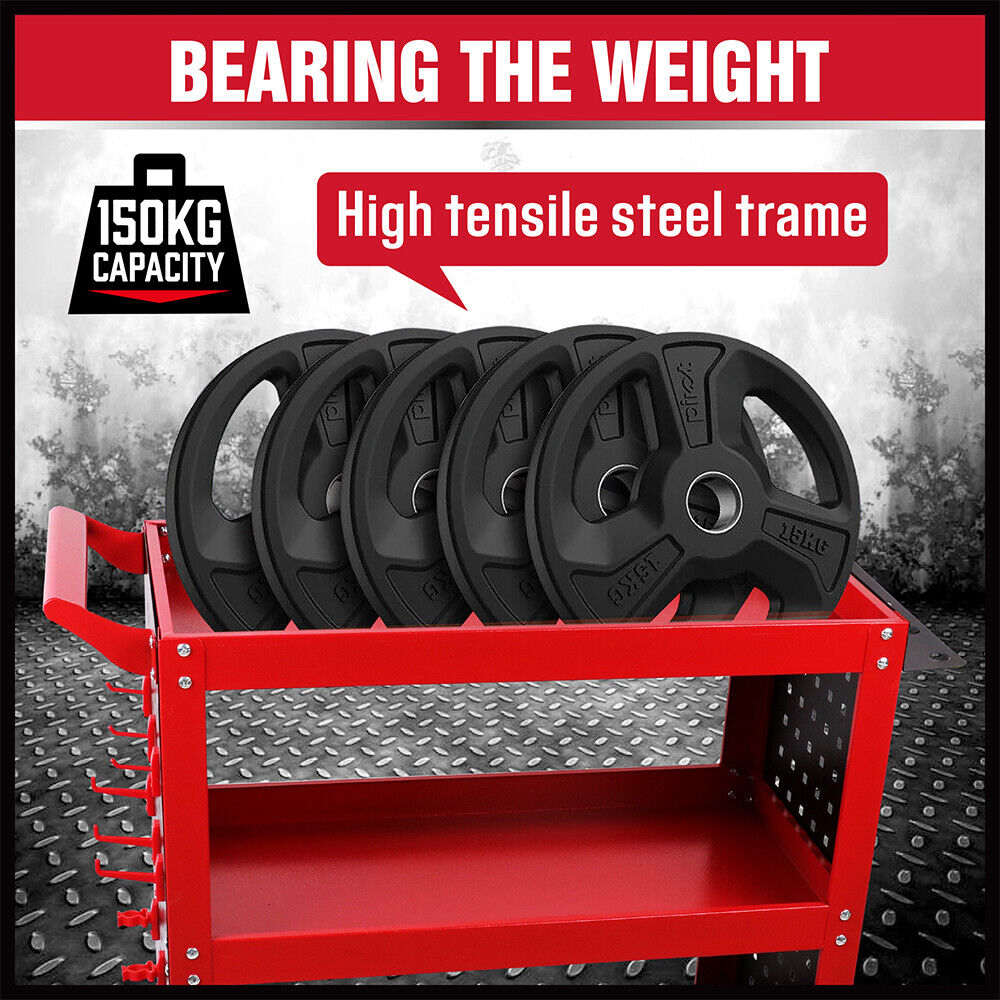 3-Tier Heavy-Duty Steel Tool Trolley - Workshop Cart with Pegboard,