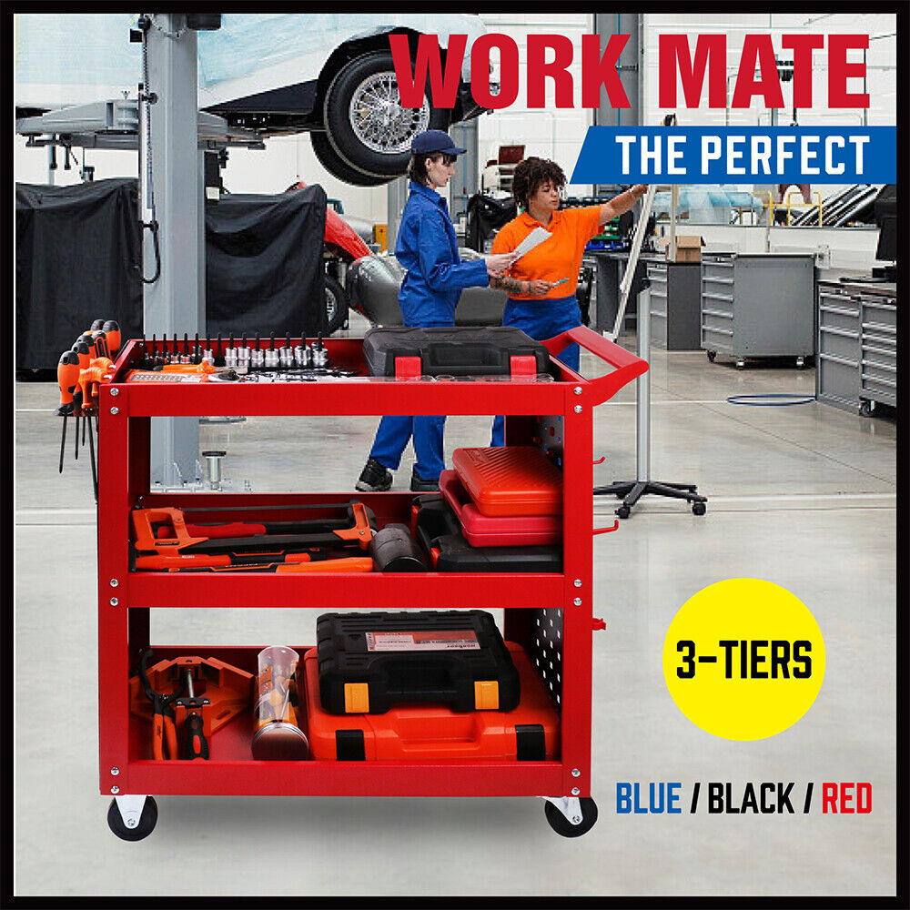 3-Tier Heavy-Duty Steel Tool Trolley - Workshop Cart with Pegboard,