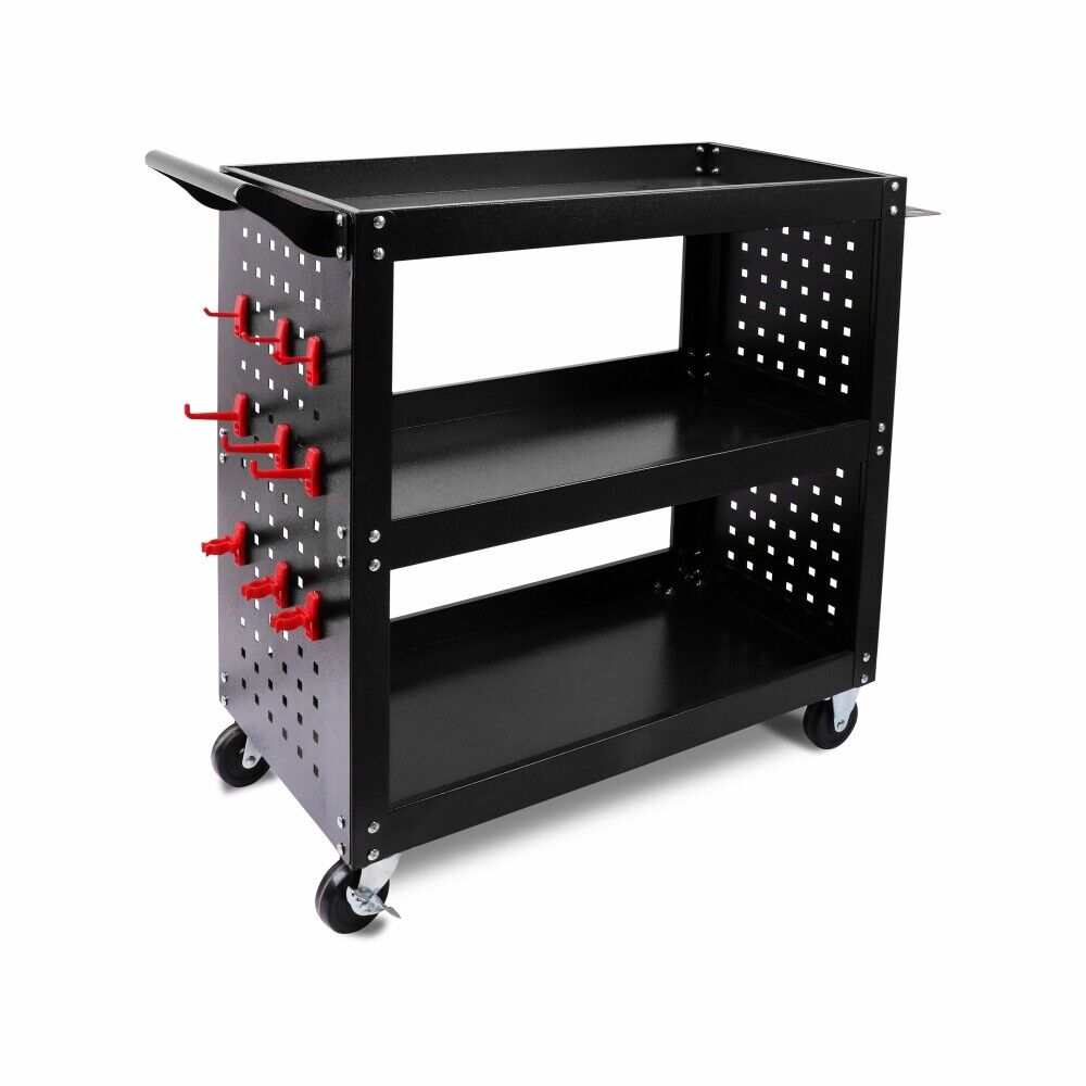 3-Tier Heavy-Duty Steel Tool Trolley - Workshop Cart with Pegboard,