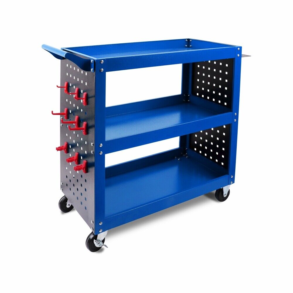 3-Tier Heavy-Duty Steel Tool Trolley - Workshop Cart with Pegboard,
