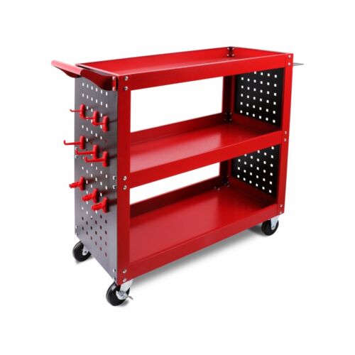 3-Tier Heavy-Duty Steel Tool Trolley - Workshop Cart with Pegboard,