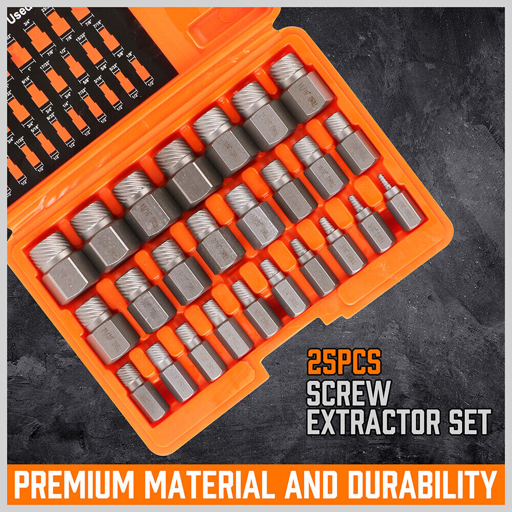 25Pack Screw Extractor Multi-Spline Easy Out Broken Bolt Remover Tool