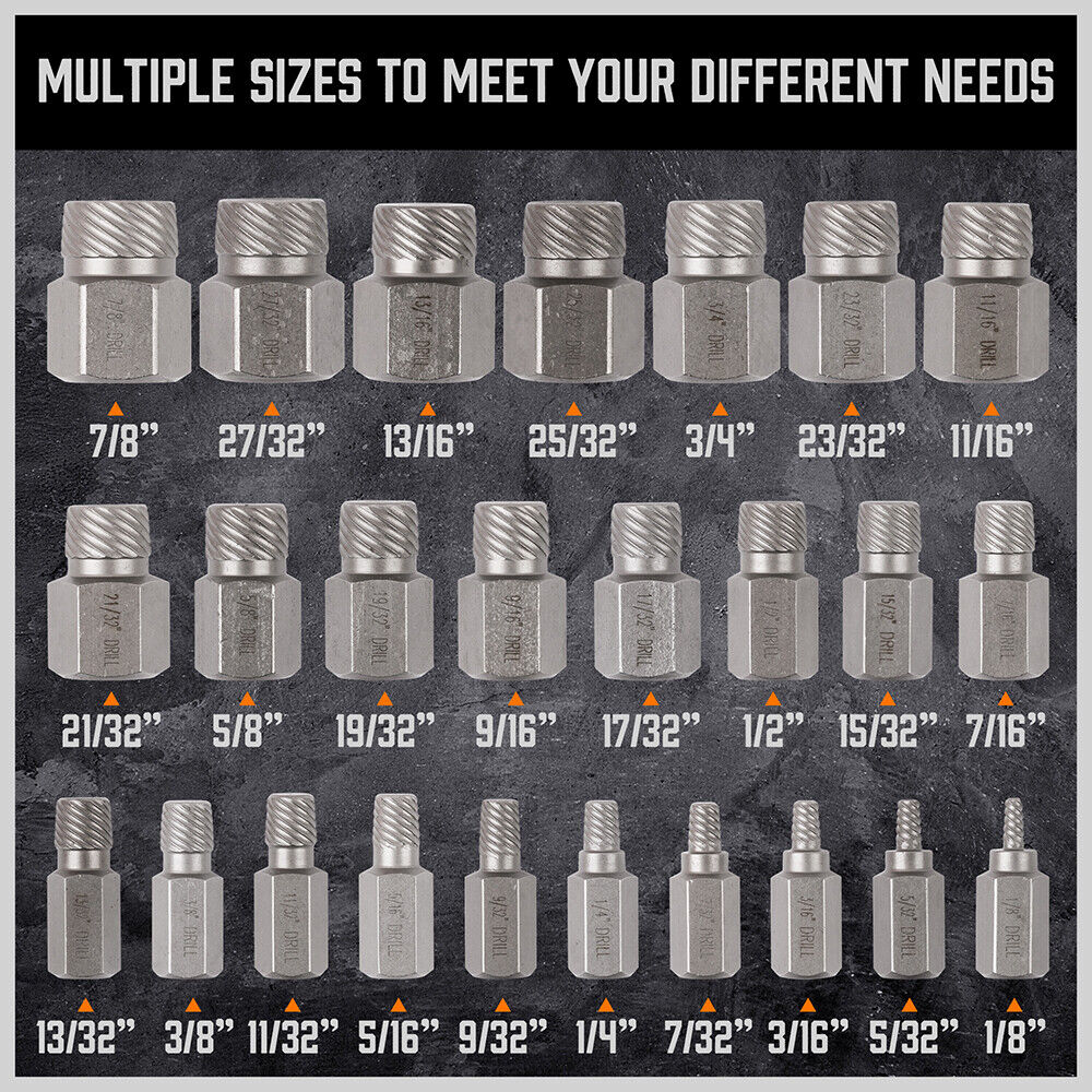 25Pack Screw Extractor Multi-Spline Easy Out Broken Bolt Remover Tool