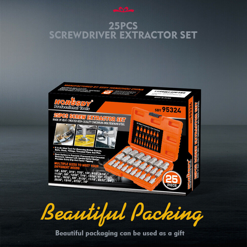 25Pack Screw Extractor Multi-Spline Easy Out Broken Bolt Remover Tool