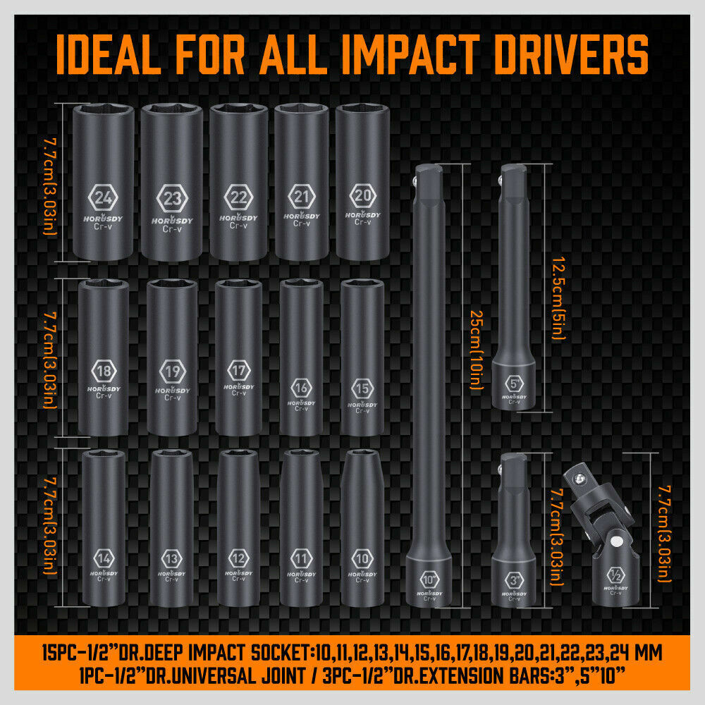 19Pack Deep Socket Impact 1/2" Drive Extension Bars Flexible Adapter