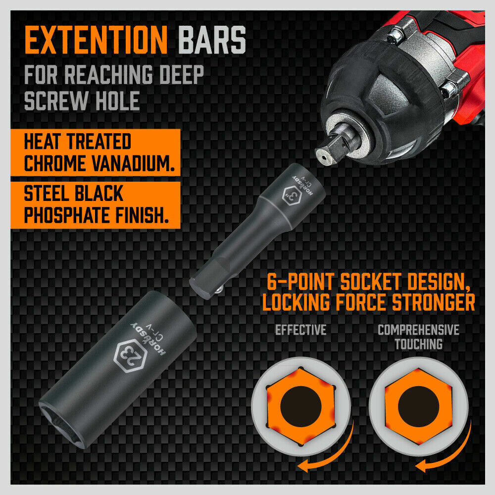 19Pack Deep Socket Impact 1/2" Drive Extension Bars Flexible Adapter