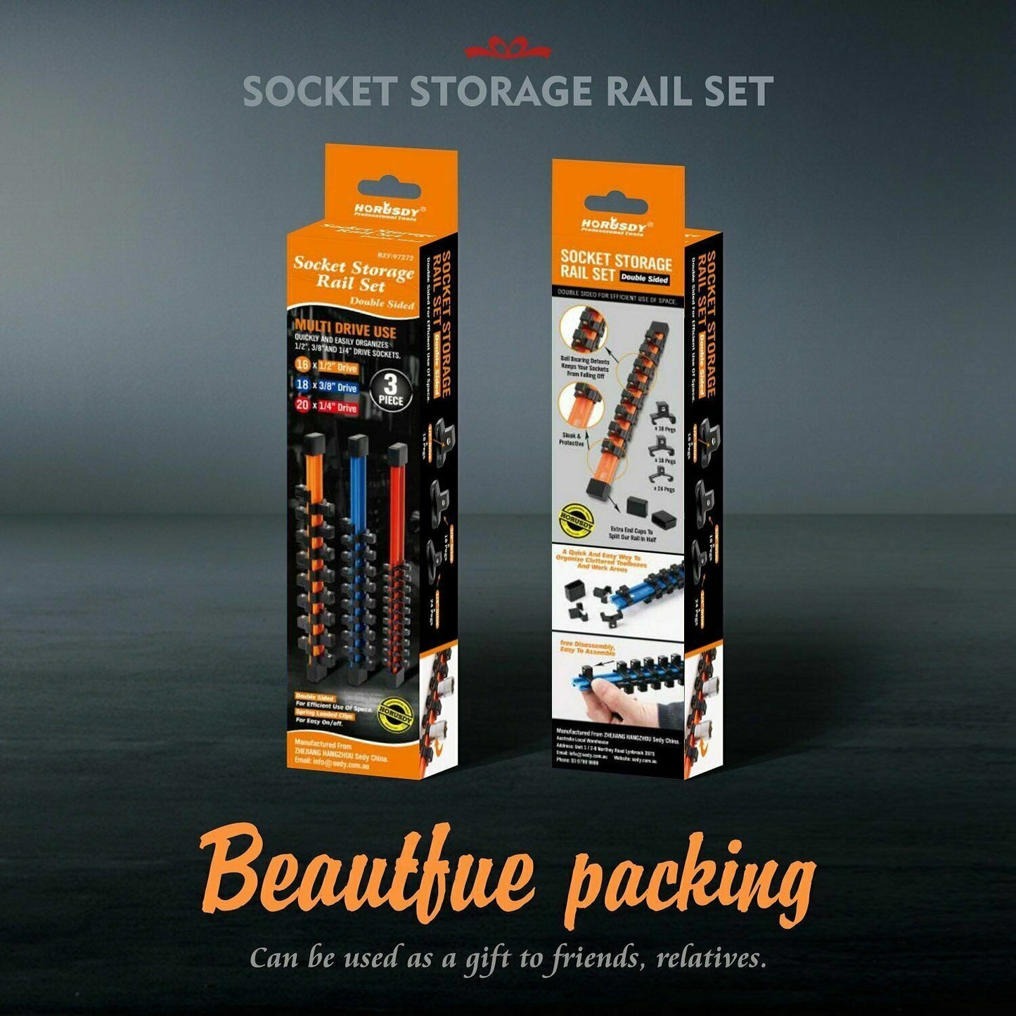 3Pack Double-Side Sockets Holder Tool Organizer Rails WorkShop Rack 1/4"