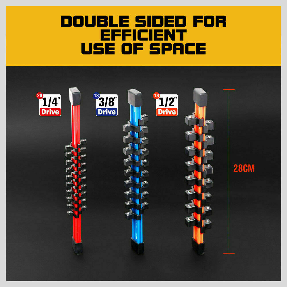 3Pack Double-Side Sockets Holder Tool Organizer Rails WorkShop Rack 1/4"