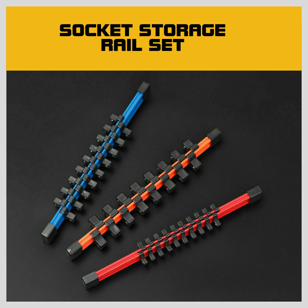 3Pack Double-Side Sockets Holder Tool Organizer Rails WorkShop Rack 1/4"