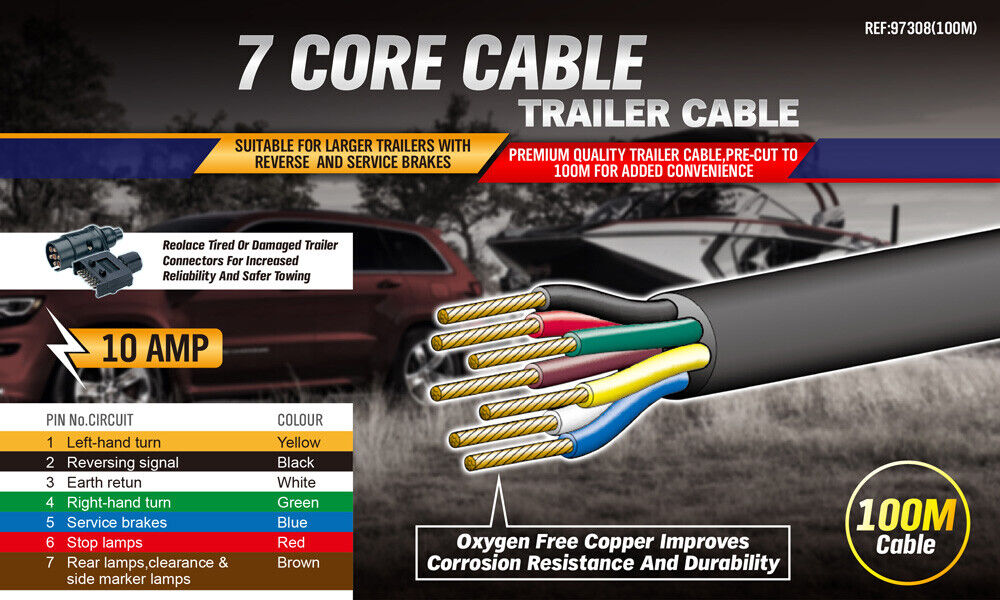 100M 7 Core Wire Cable Trailer Cable Boat Caravan Truck