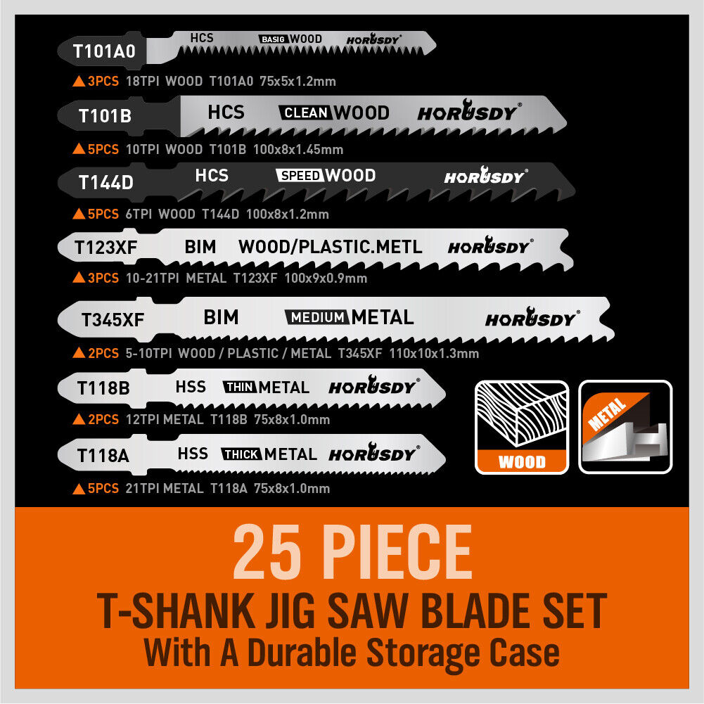 25Pack T-shank Jig Saw Blades For Wood Plastic Metal Sheet