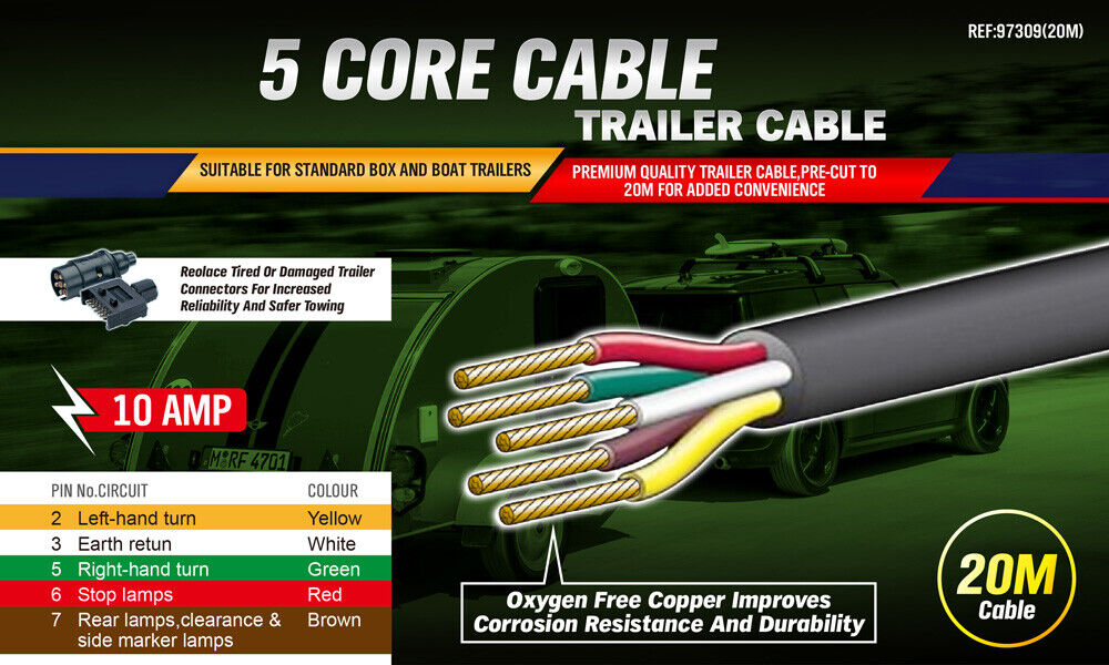 20M 5 Core Wire Cable Trailer Cable Boat Caravan Truck