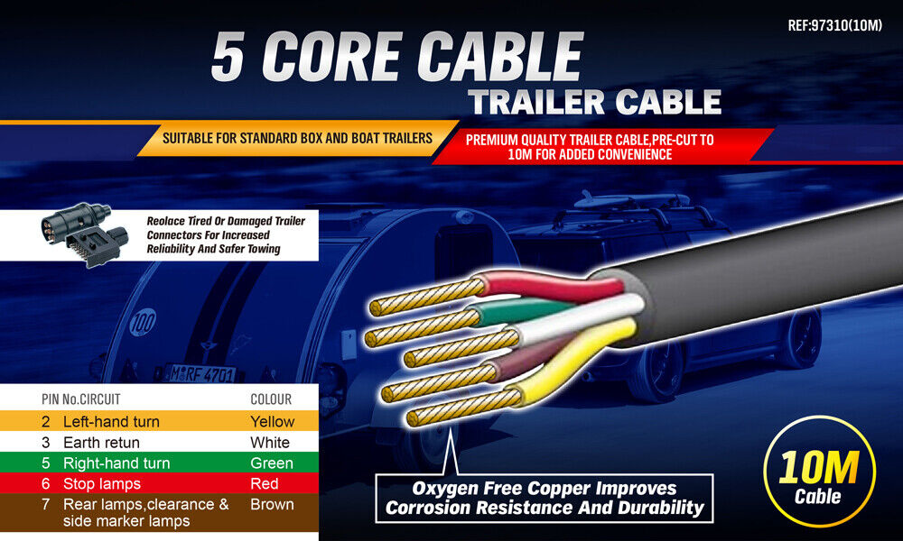 10M 5 Core Wire Cable Trailer Cable Boat Caravan Truck