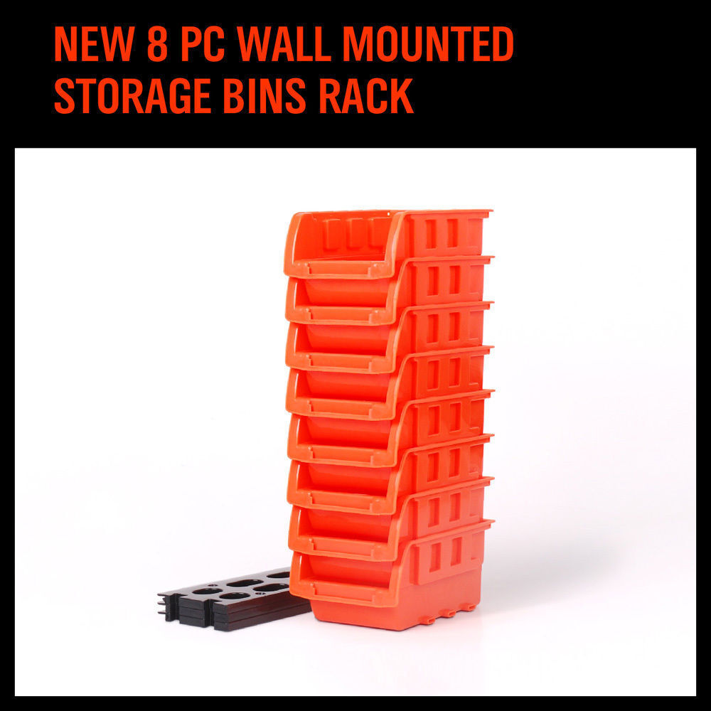 NEW 8 PC Wall Mounted Storage Bins Rack Nuts Bolts