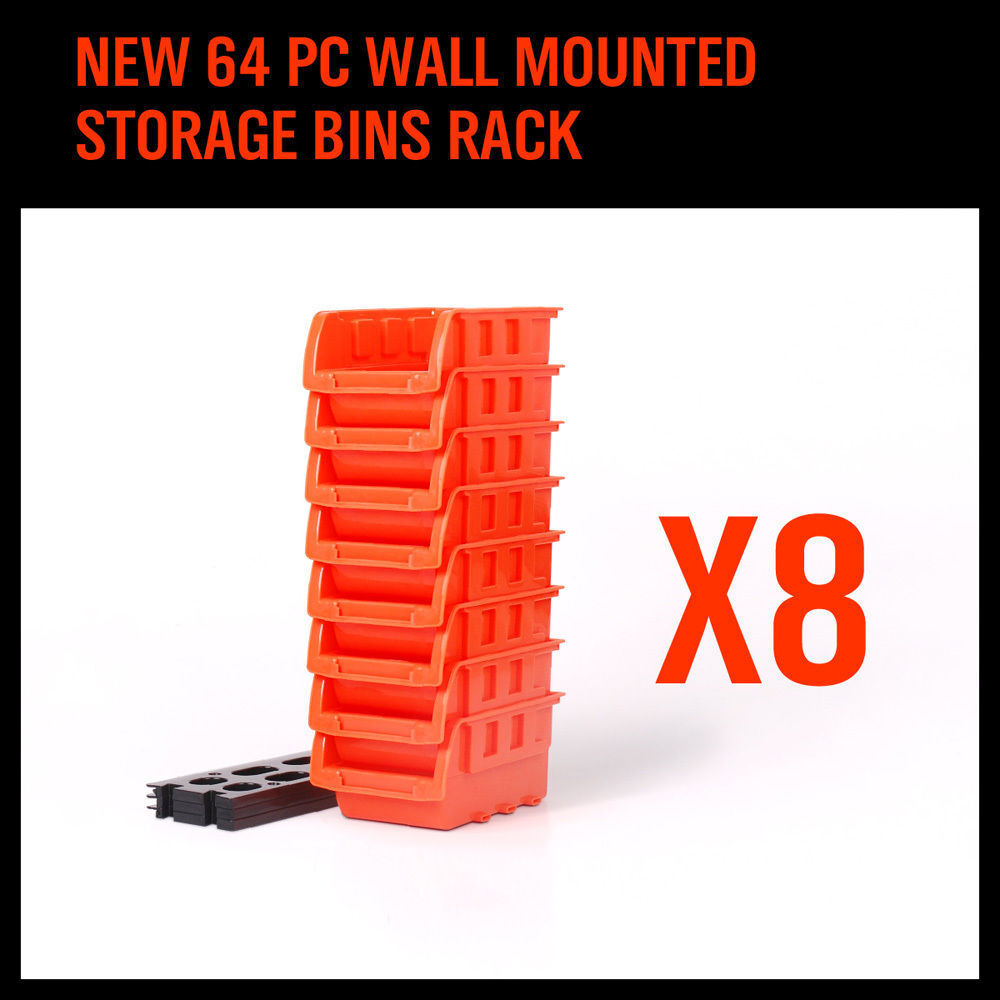 NEW 8 PC Wall Mounted Storage Bins Rack Nuts Bolts