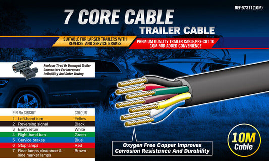 10M 7 Core Wire Cable Trailer Cable Boat Caravan Truck