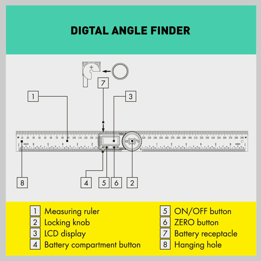 200mm Digital Angle Finder Ruler Protractor Measure Meter Stainless Steel