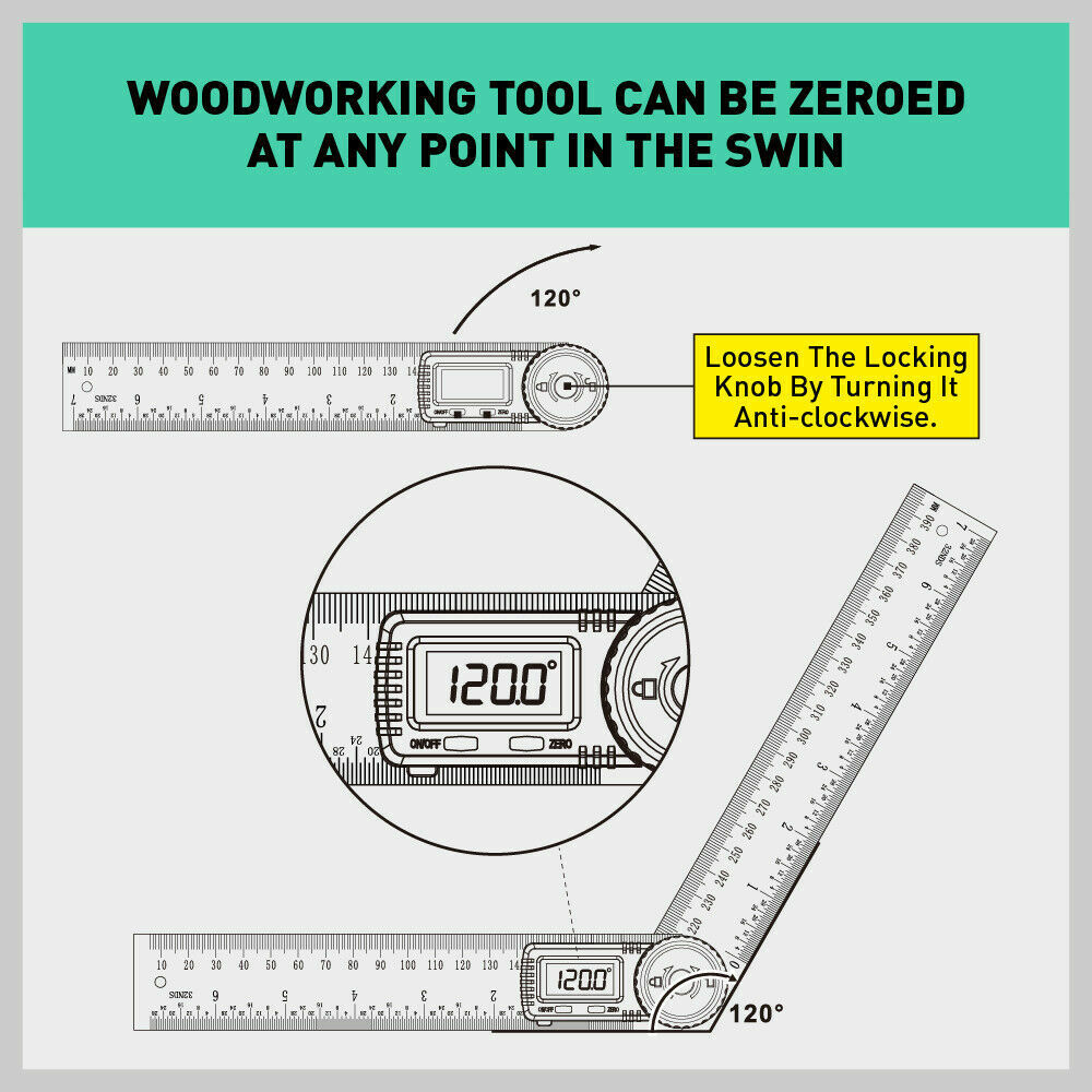 200mm Digital Angle Finder Ruler Protractor Measure Meter Stainless Steel