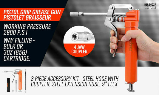 2-WAY Mini Grease Gun Manual Pistol Grip With 3OZ Cartridge