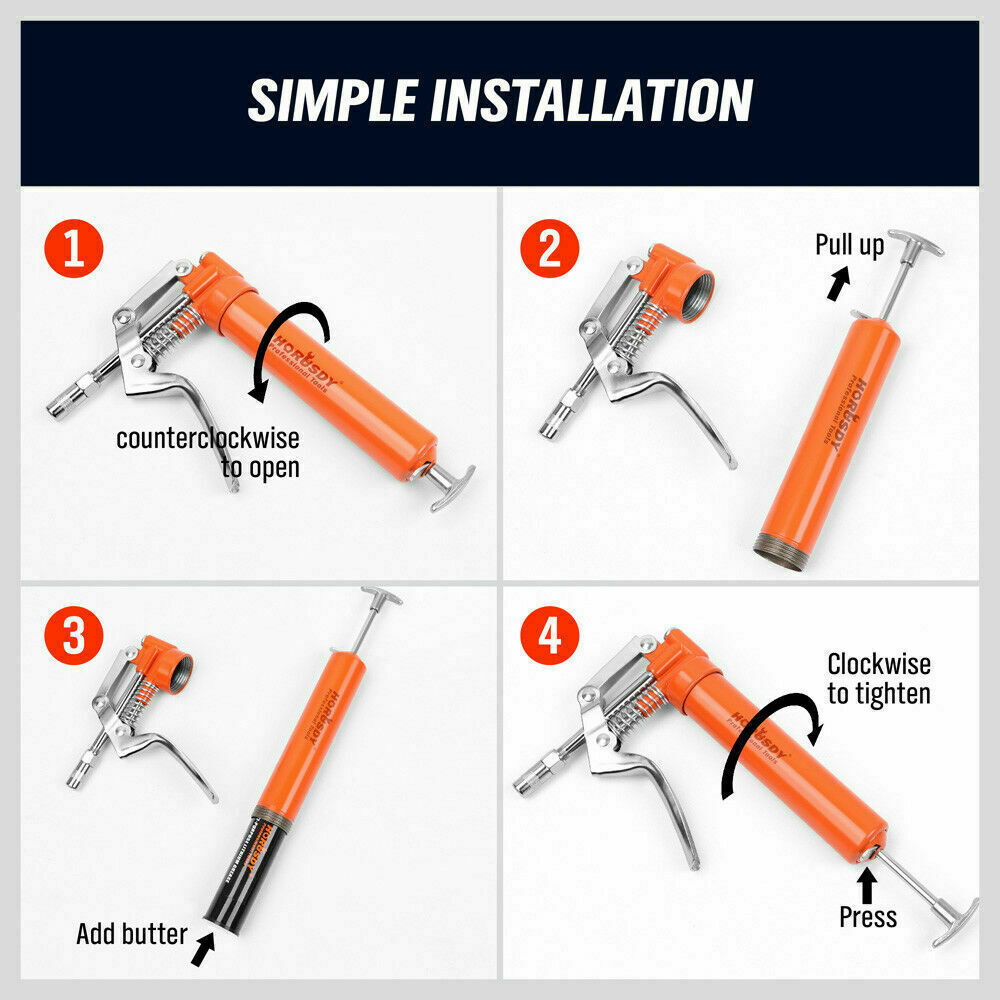 2-WAY Mini Grease Gun Manual Pistol Grip With 3OZ Cartridge