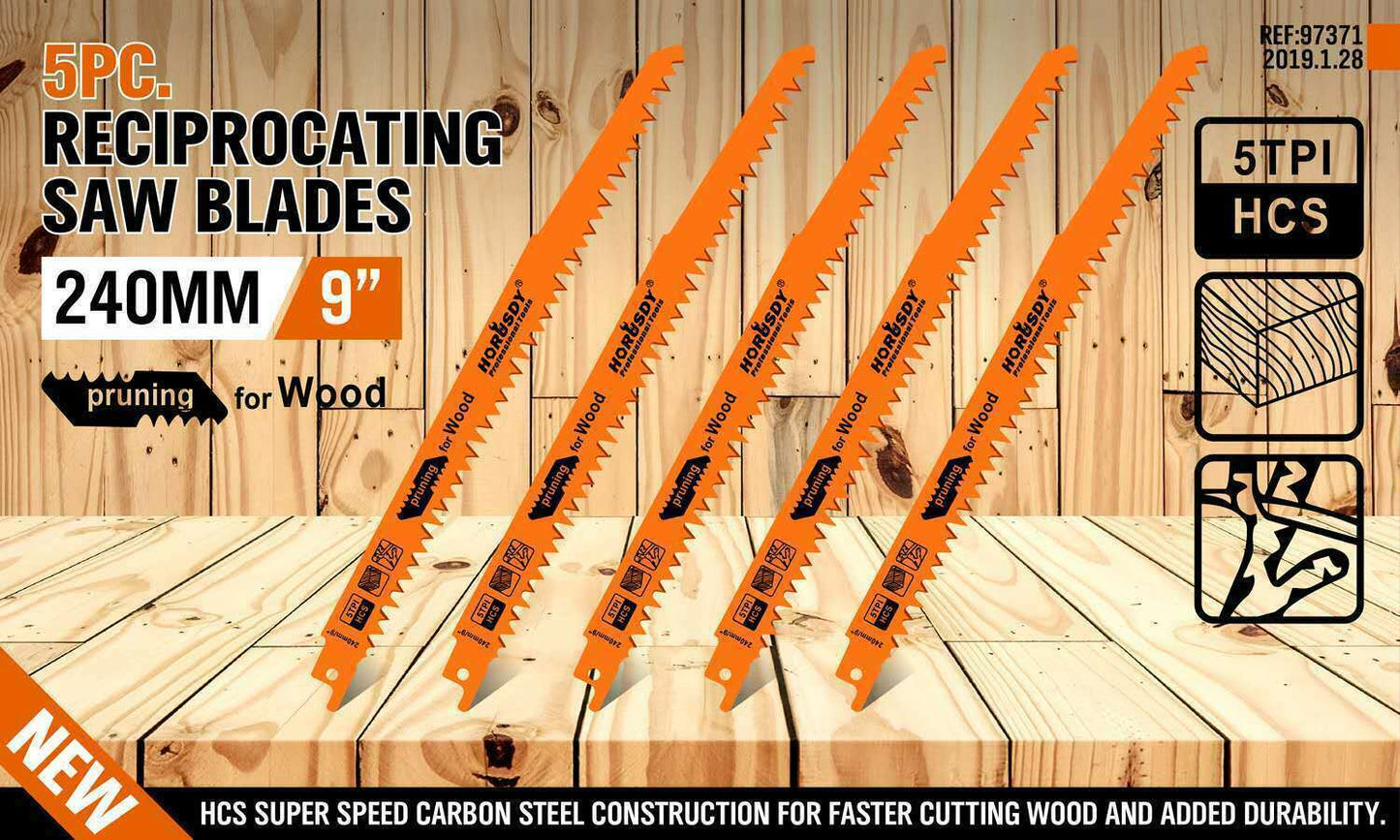 5Pack 9" / 240mm Reciprocating Saw Blades 5TPI Wood Timber
