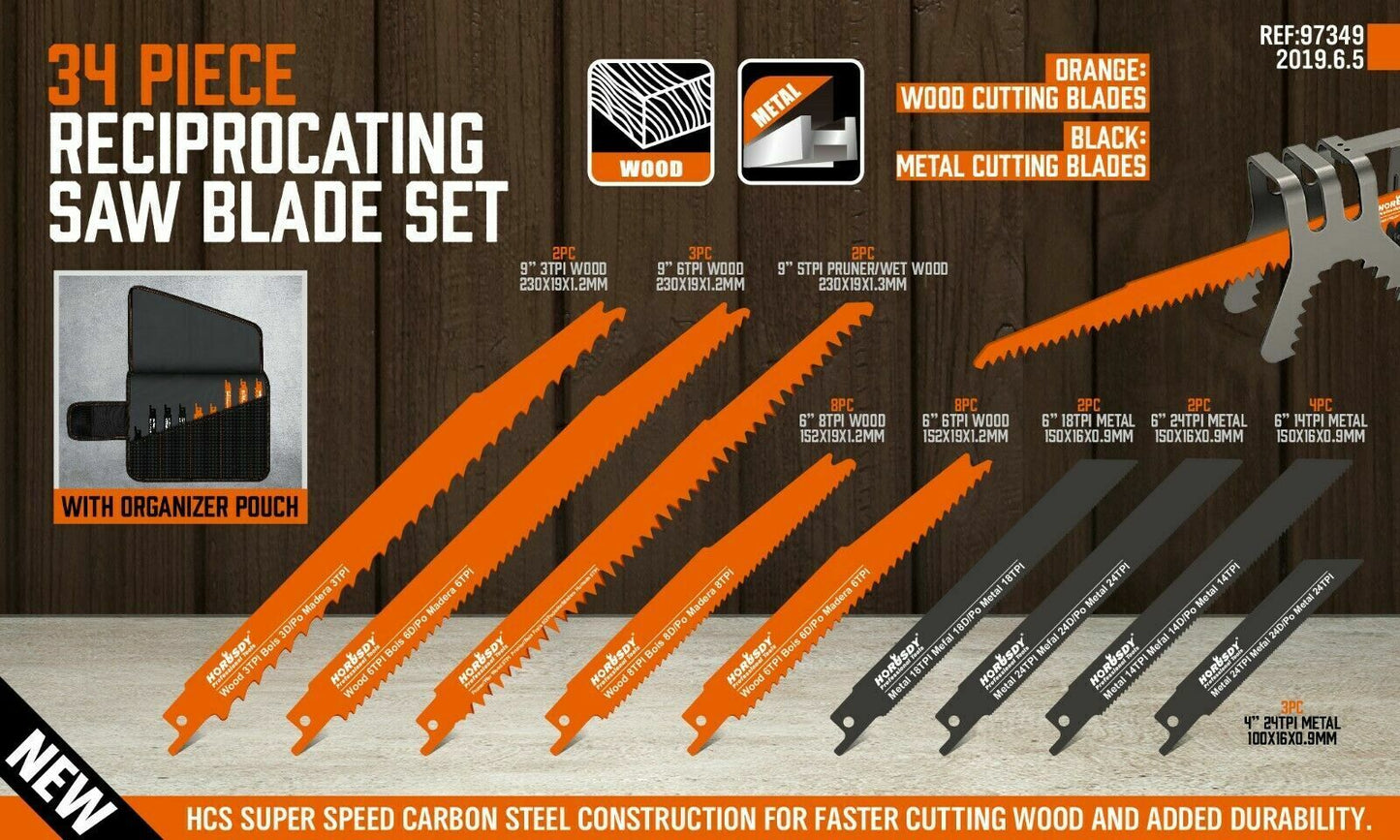 34-Piece Reciprocating Saw Blade Wood and Metal Cutting Blades with