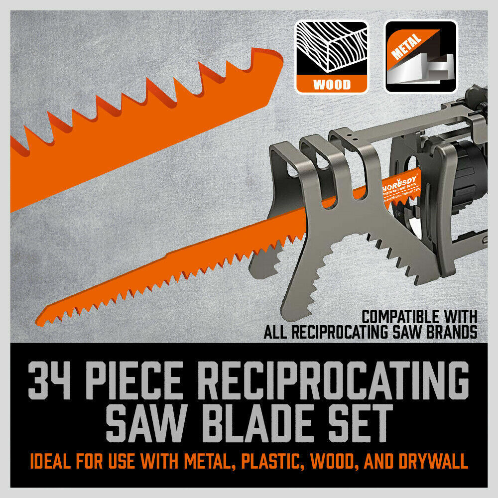 34-Piece Reciprocating Saw Blade Wood and Metal Cutting Blades with