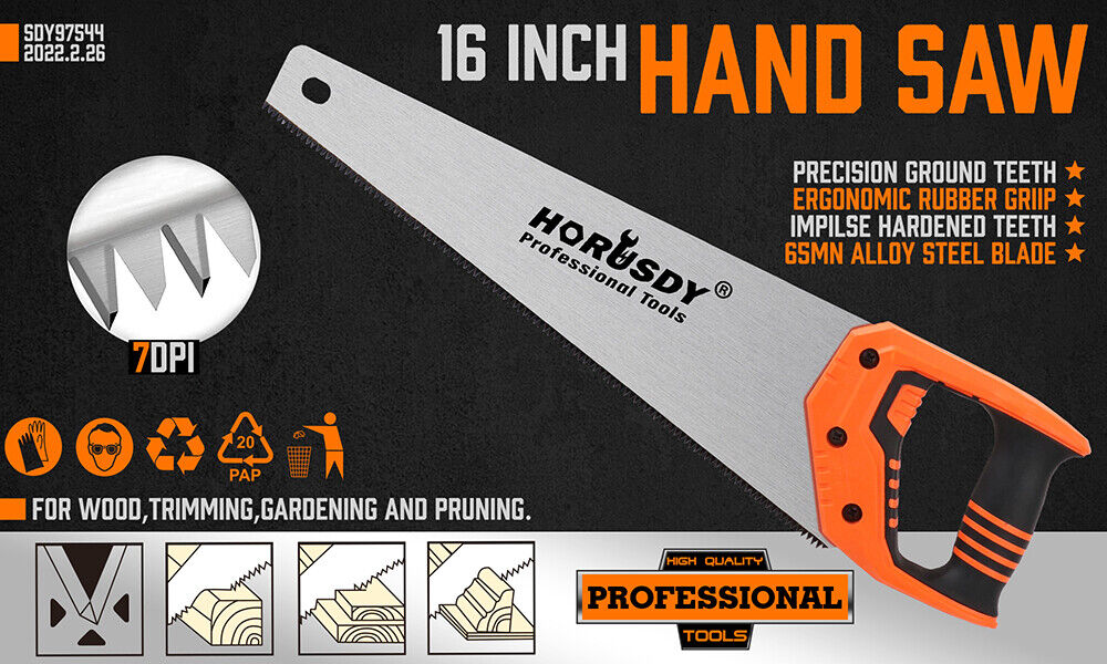 16" Hand Saw Sharp Cut Wood Plastic Cutting Heavy-Duty Crosscut