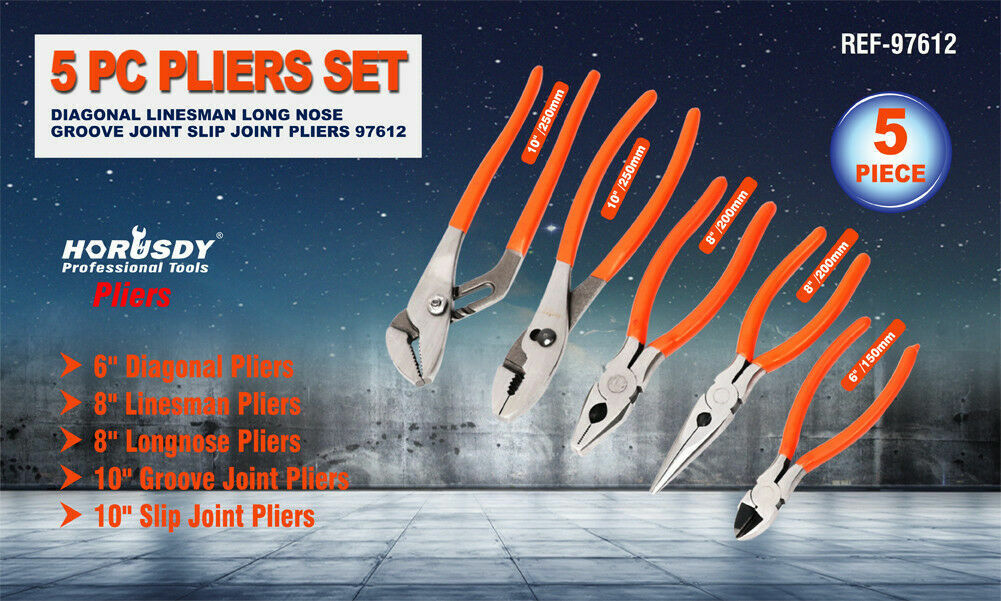 5Pack Pliers Diagonal Linesman Long Nose Groove Joint Slip Joint